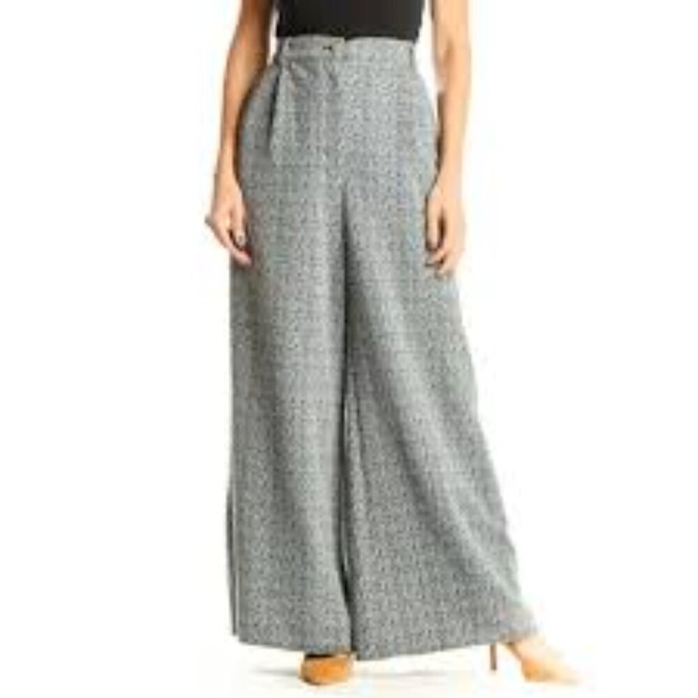 ✅ Cartonnier Anthropologie Gray Printed Retro Wide Leg Jacquard Pants Size 6